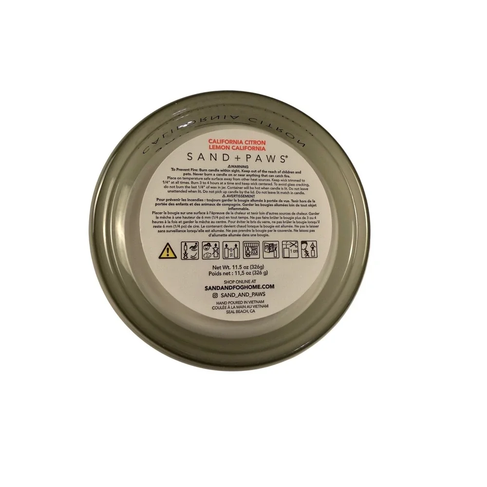 Sand + Paws California Citron Pet Odor Neutralizing‎ Candle with Wood Lid 11.5oz